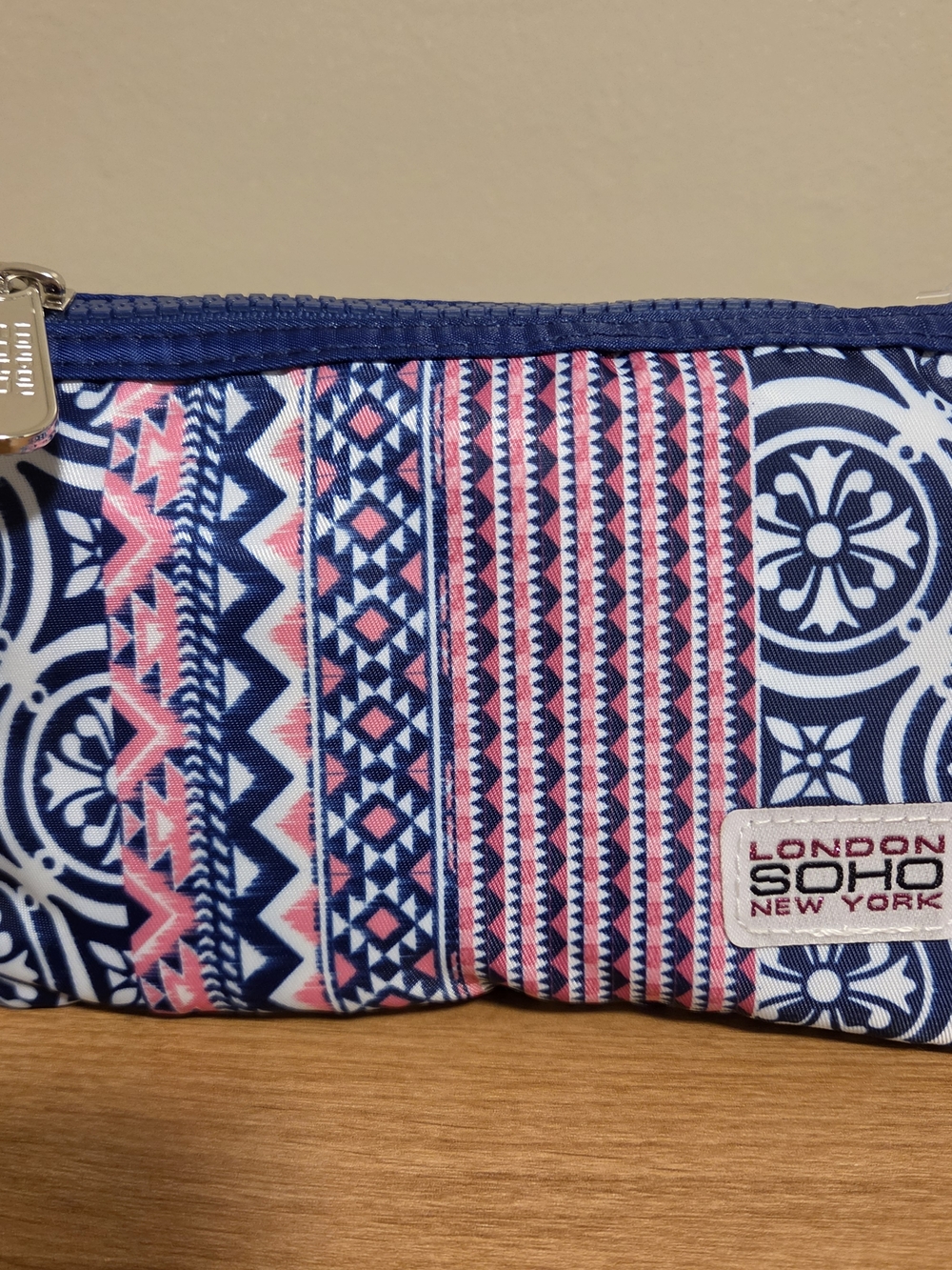 London SOHO New York Navy & Pink Patterned Cosmetic Pouch
